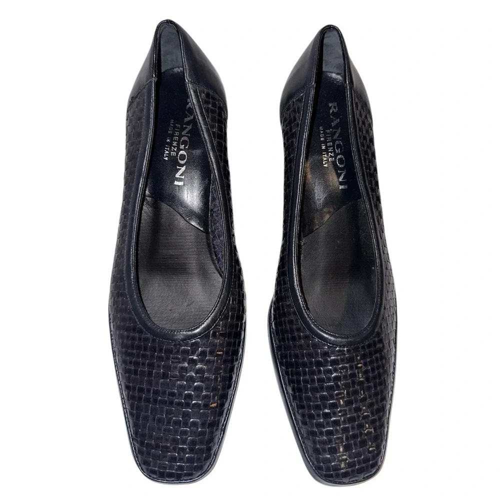 Rangoni Firenze VTG Basketweave Italian Leather Loafers Navy Shoes 7 B Old Money